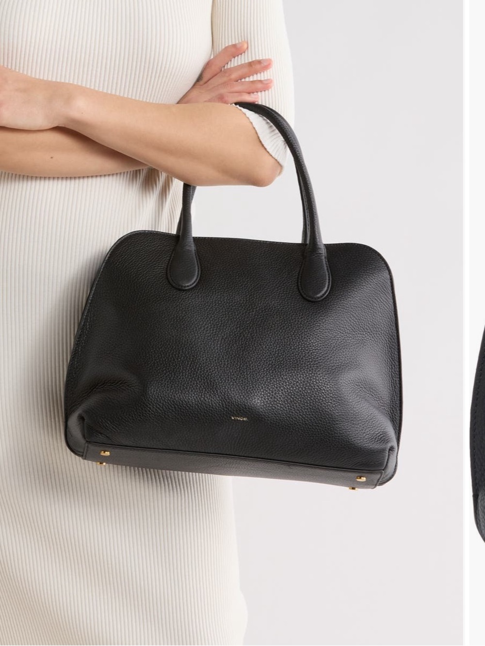 Vince Black Pebbled Leather Satchel with Dual Top Handles